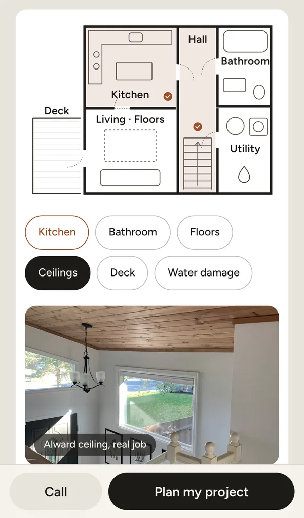 The house plan on the new site: tap a room to add it