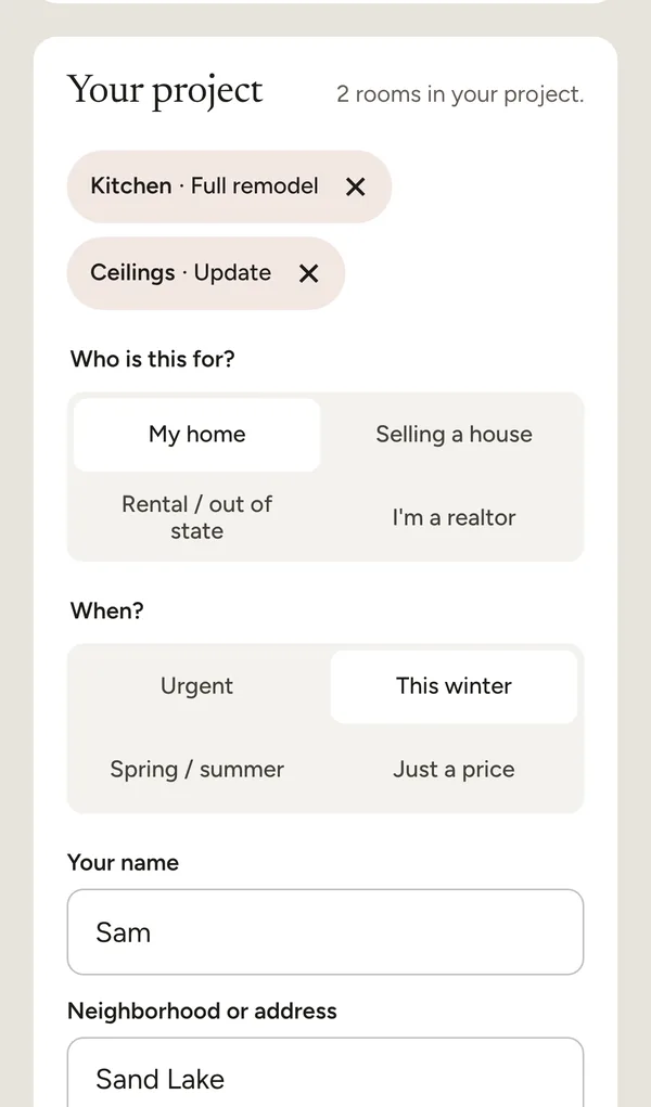 The project list on a phone, ready to text to Jerry